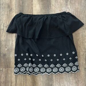 Old Navy,Black Off-Shoulder Top with White Floral Embroidery